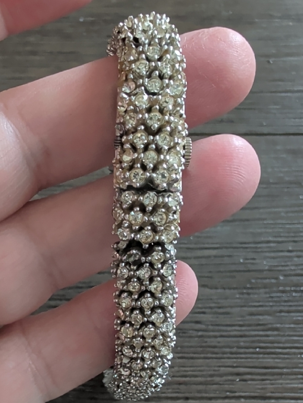 Vintage Art Deco  Peekaboo Watch Bracelet Sparkling Silver Rhinestone - Picture 3 of 12